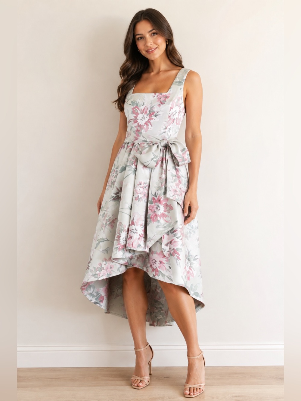 R&M Richards Floral Jacquard High Low Dress Size 8